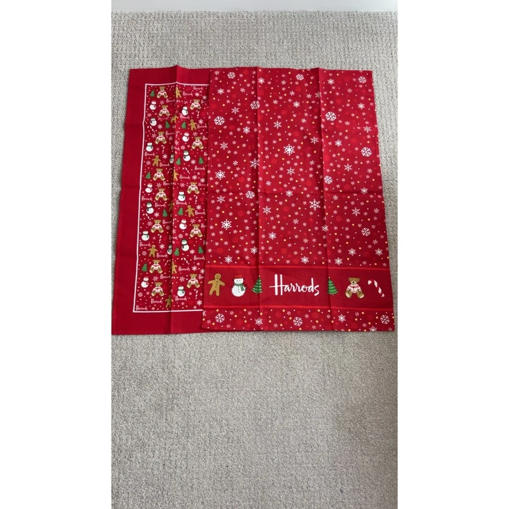 Harrods Tea‎ Towel OS Red Christmas Bear Snowman Snowflake Cotton Holiday Decor